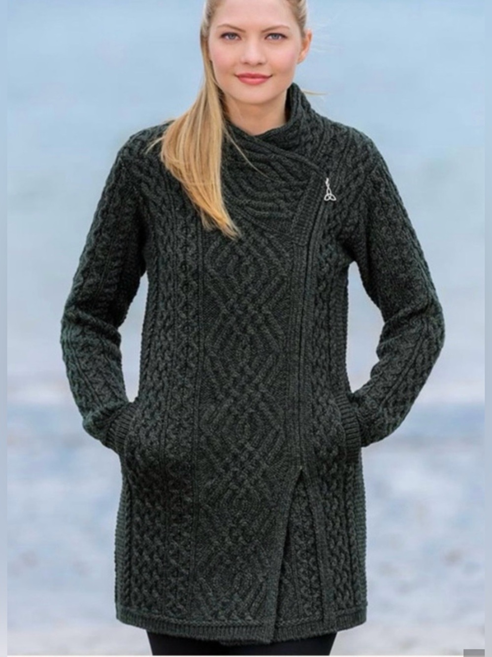 Dark green Cable Knit Long Sweater Coat